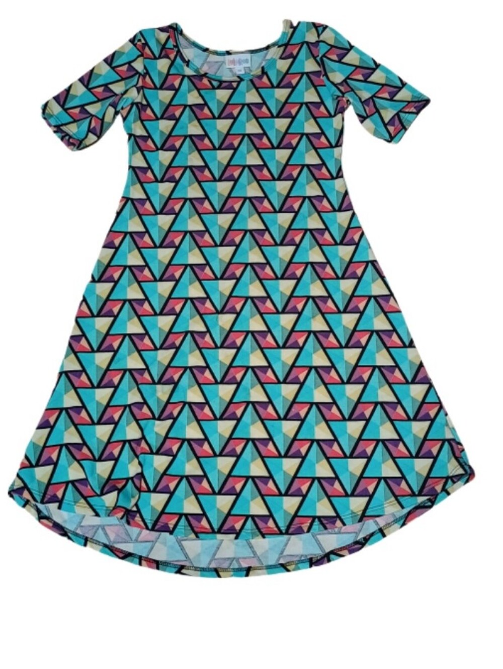 LuLaRoe Multicolor Geometric Print Dress with Aqua & Pink Accents